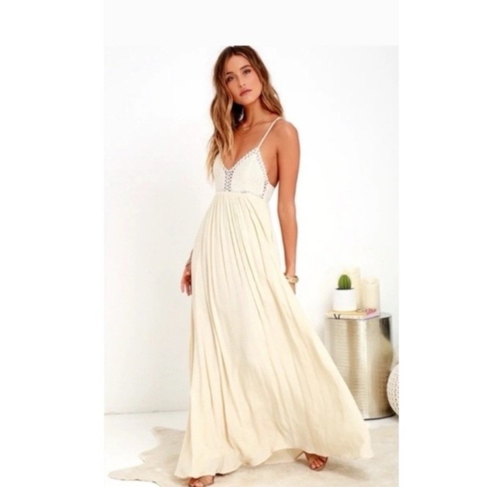 Lulus Ivory Crochet Lace‎ Maxi Dress Cottagecore Fairy Boho Wedding Guest S - Picture 5 of 13